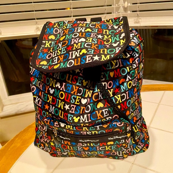 Disney Handbags - Walt Disney World Mickey Mouse All-Over Words Nylon Backpack NWOT